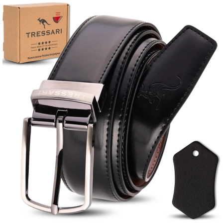 Curea din piele dublă TRESSARI, negru, maro, 120 cm, pentru pantaloni