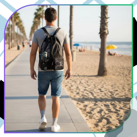 Rucsac sport negru pentru antrenament de gimnastică cu șnur de strângere