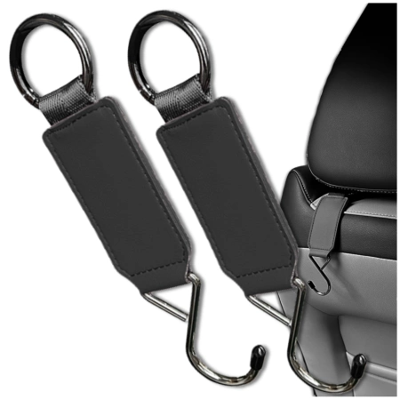 Cârlig pliabil pentru tetiera auto, metal și piele, 15 kg, set de 2