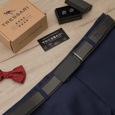 Cureaua barbateasca neagra TRESSARI, 115cm, catarama automata, piele naturala, pentru pantaloni