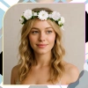Coroană albă Bentita de păr Flori Trandafiri Stil Boho pentru Comuniune