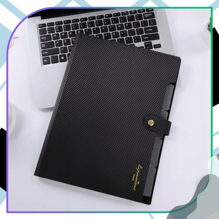 Dosar A4, organizator de documente, servietă, 5 compartimente, negru