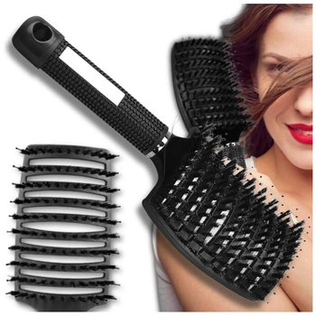 Perie flexibilă cu peri sălbatici negri pentru masajul și coafarea părului