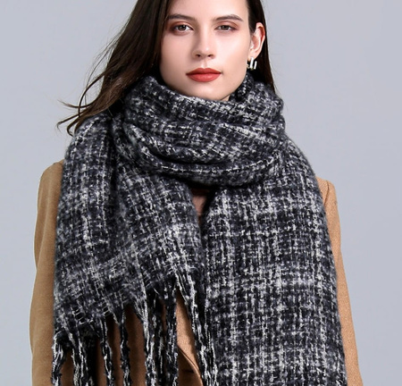 Eșarfă mare în carouri, eșarfă șal caldă neagră