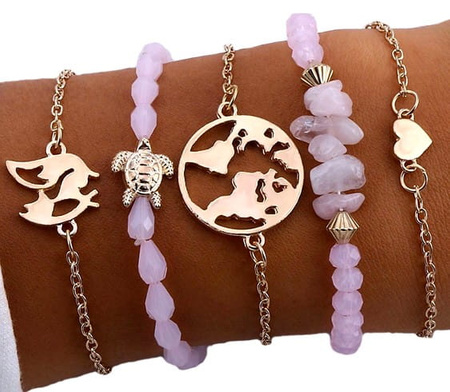 Set de 5 bratari din aur roz cu inima broasca testoasa