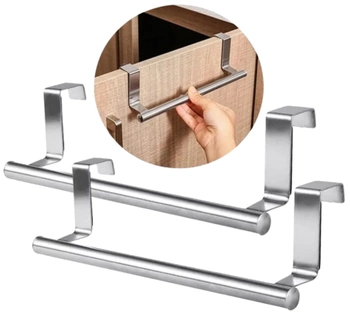 Hangers 2pc pentru bucătărie dulap baie ușă prosop feroviar argint