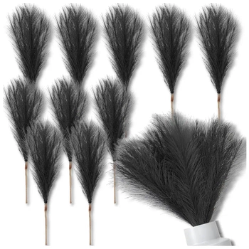 Iarbă artificială de pampas, 20 buc, stuf decorativ negru, pene