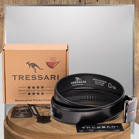 Curea neagră pentru pantaloni TRESSARI pentru bărbați, 120 cm, automată, din piele