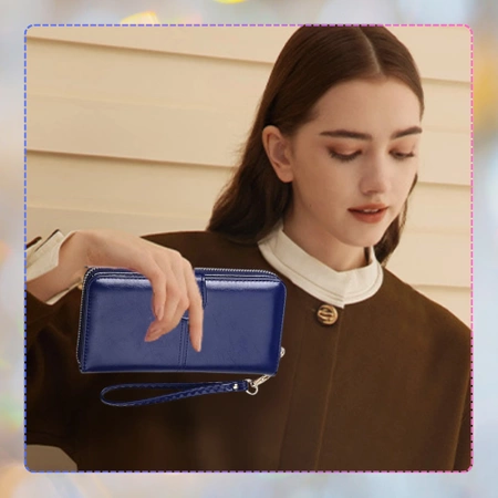 Portofel de damă din piele ecologică, netedă, lacuită, cu un clic