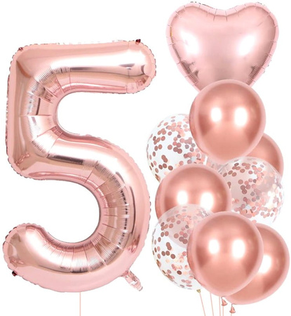 Set de 10 baloane roz pentru a cincea aniversare