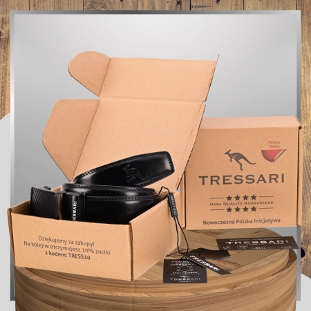 Curea automată din piele pentru bărbați TRESSARI, neagră, 120 cm