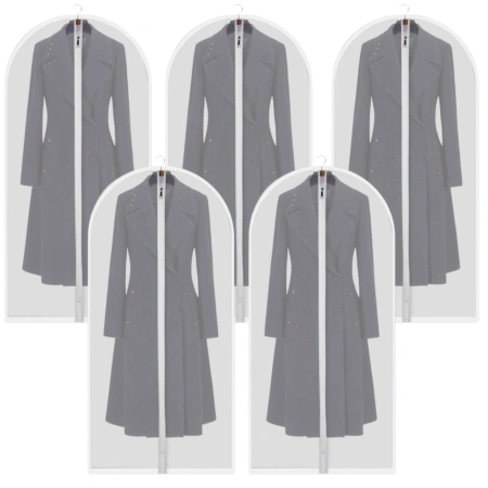 Set de 5 huse de haine pentru organizator de dulap, albe, translucide, impermeabile