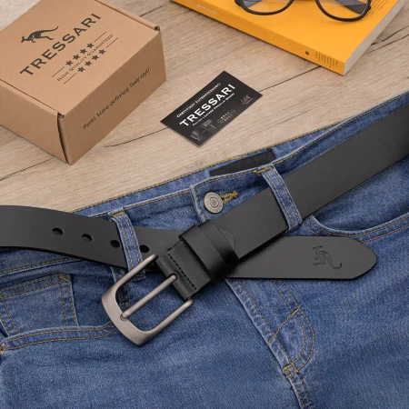 Curea barbati din piele, 100% piele naturala neagra, pentru pantaloni TRESSARI