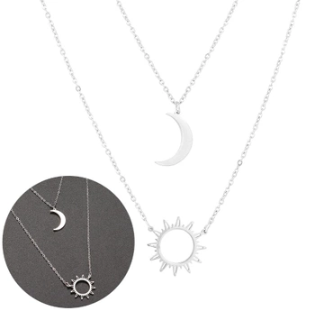 Colier elegant cu lanț din argint, oțel chirurgical, soare și lună