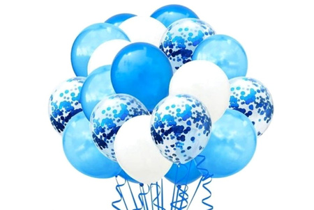 Set de 40 de baloane albastre mixte cu confetti, nunta, ziua de nastere