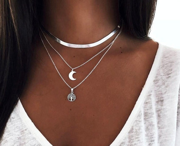 Colier de argint boho moon choker celebritate