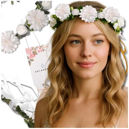 Coroană albă Bentita de păr Flori Trandafiri Stil Boho pentru Comuniune