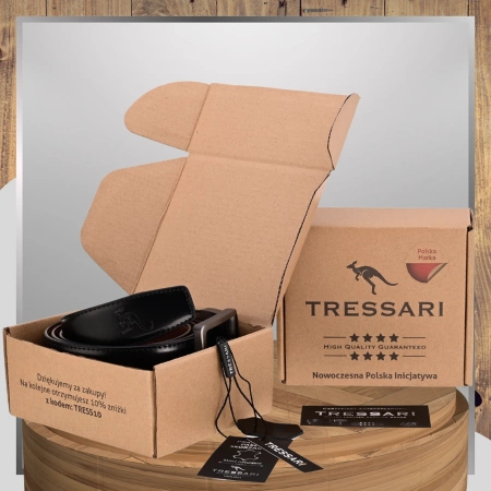 Curea din piele TRESSARI 120cm cu două fețe, negru-maro, pentru pantaloni