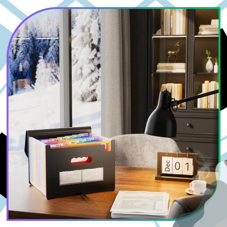 Dosar organizator pentru documente A4, servietă spațioasă, 13 compartimente, negru