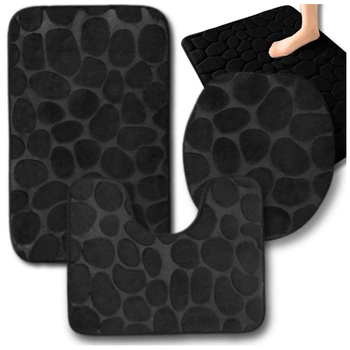 Set 3 covorașe de baie, covoraș anti-alunecare, negru