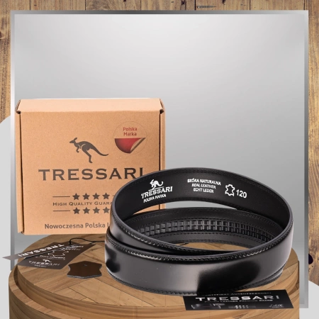 Curea din piele neagră TRESSARI 120cm pentru pantaloni fără cataramă, piele naturală