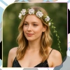 Coroană albă Bentita pentru împărtășanie Flori Trandafiri Stil Boho