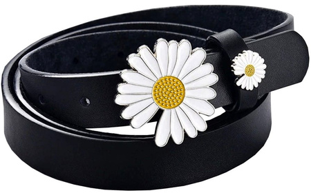 Cataramă de curea cu flori din piele margaretă neagră