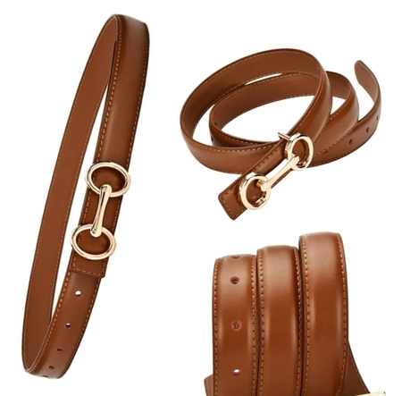Curea de dama din piele naturala maro, reglabila pe talia rochiei