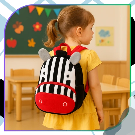 Ghiozdan de pluș pentru copii, pentru preșcolari, cu fermoar ZEBRA