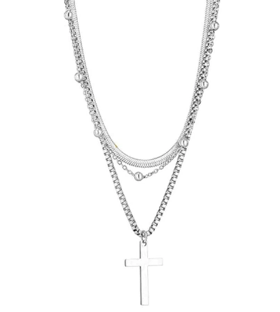 Colier elegant cu cruce din oțel chirurgical multi-argintiu