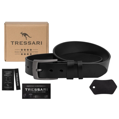 TRESSARI Curea barbati din piele, piele naturala, 100% neagra, pentru pantaloni
