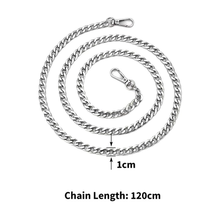 Curea geanta argintie 120cm, lant gros de metal