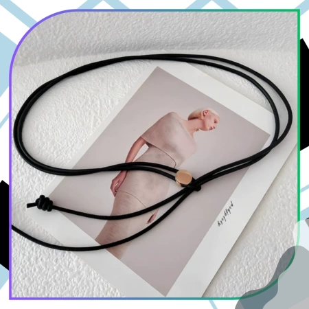 Curea ingusta de dama din piele neagra legata in talie, eleganta