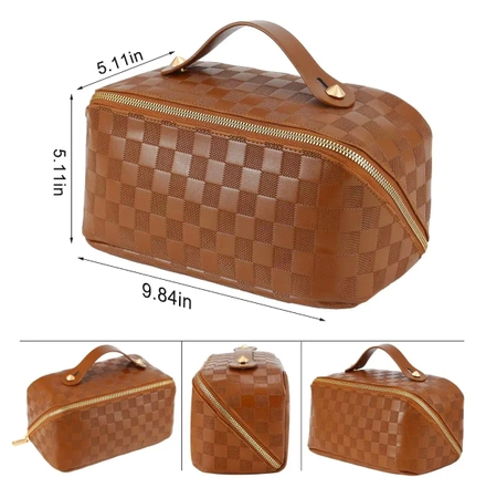 Geanta cosmetica maro, organizator elegant din piele ecologica