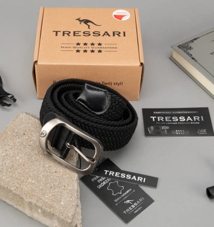 TRESSARI curea elastica impletita neagra catarama argintie