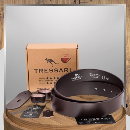 Curea din piele maro TRESSARI 120cm pentru pantaloni fără cataramă, piele naturală