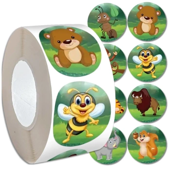 Autocolante animale junglă colorată pe rolă 500 buc DIY pentru copii