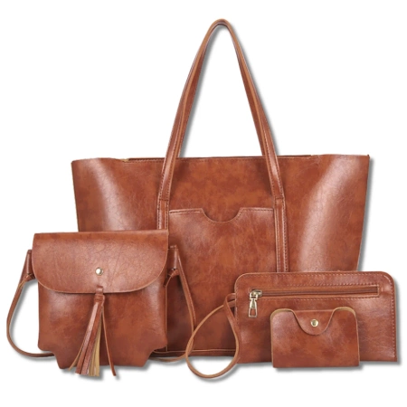 Geanta shopper dama BAD&BAGS din piele maro clasic + accesorii