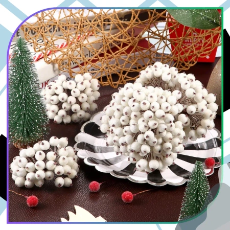 Sorbus artificial alb, decorativ, Crăciun, înghețat, 100 buc. ramură