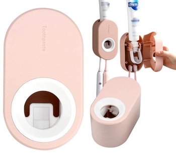 Suport periuta de dinti montat pe perete cu distribuitor de pasta de dinti