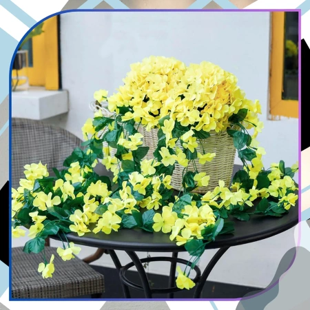 Atarnat flori artificiale galbene iedera cataratoare decorativ 1buc pentru balcon