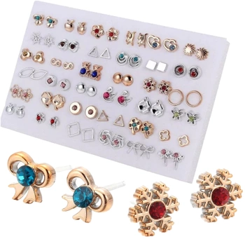 Set de cercei mici de aur 36 perechi zirconiu fluture inima arc