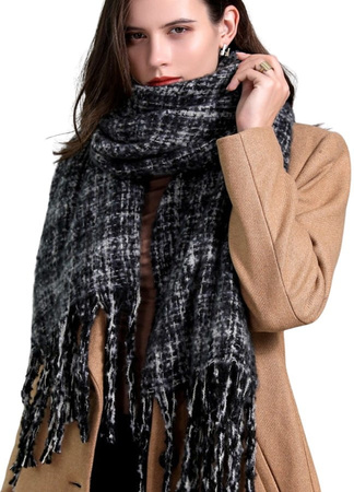 Eșarfă mare în carouri, eșarfă șal caldă neagră
