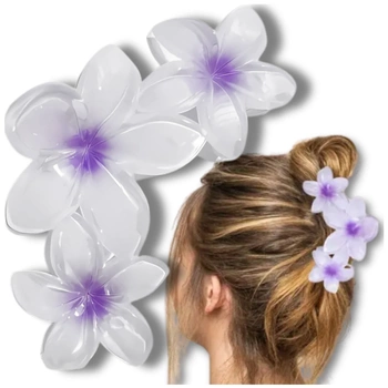 Agrafă mare de păr, floare de plumeria, falcă violet