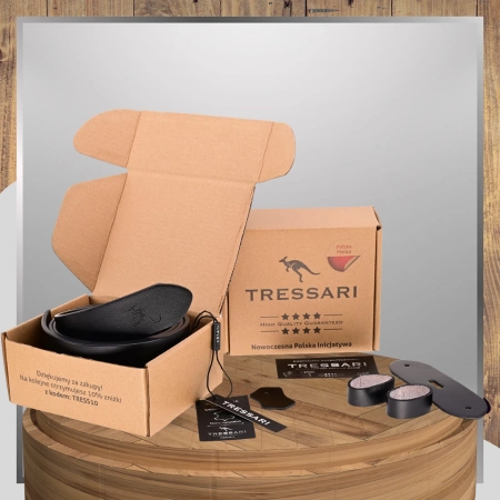 Curea din piele TRESSARI 120cm neagră pentru pantaloni fără cataramă, piele naturală