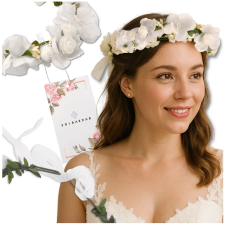 Coroană Bentita Păr Flori Trandafiri Albi Stil Boho