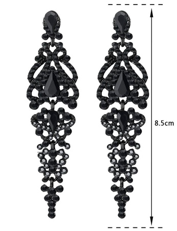 Cercei de nunta negri, cristale lungi de zirconiu