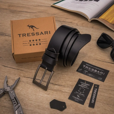 Curea barbati din piele, 100% piele naturala, neagra, pentru pantaloni TRESSARI