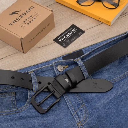 Curea pantalon barbati TRESSARI 125 cm, piele neagra, piele naturala 100%.