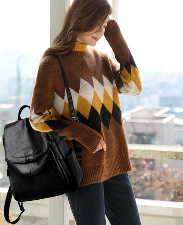 Rucsac elegant din piele de dama, mare, retro, negru